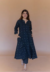 Malika Green Dabu Cotton Kali Kurta