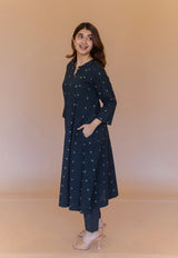 Malika Green Dabu Cotton Kali Kurta