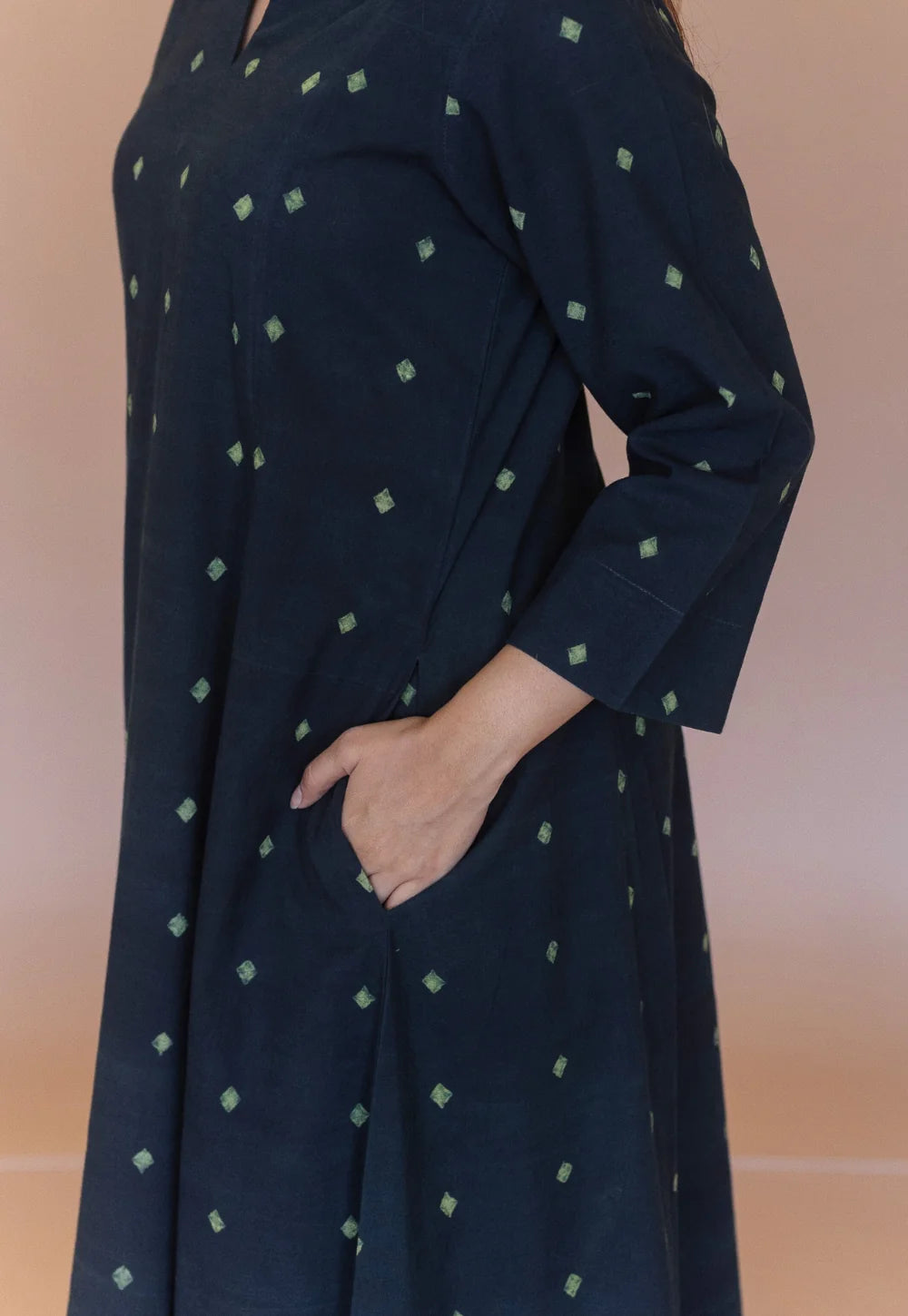 Malika Green Dabu Cotton Kali Kurta