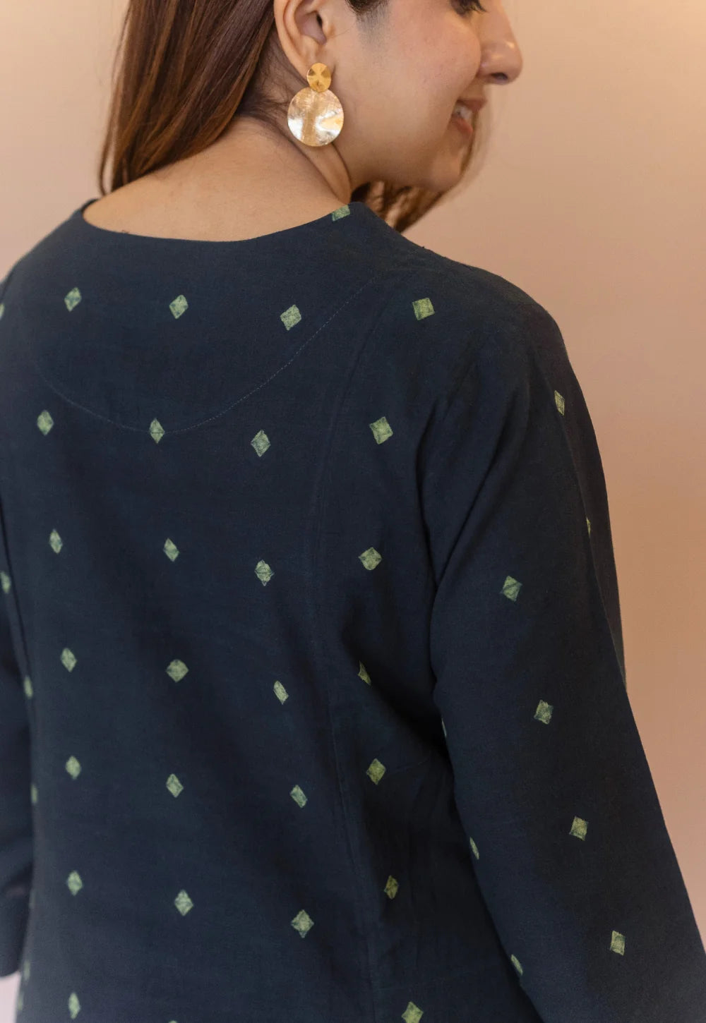 Malika Green Dabu Cotton Kali Kurta