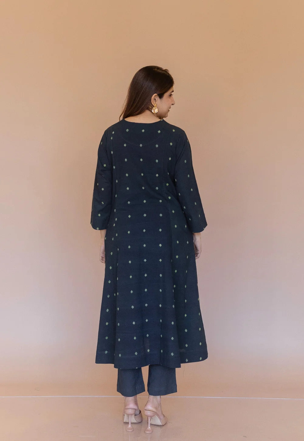 Malika Green Dabu Cotton Kali Kurta