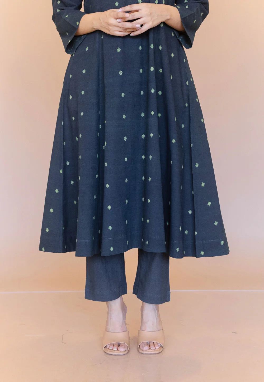 Malika Green Dabu Cotton Kali Kurta
