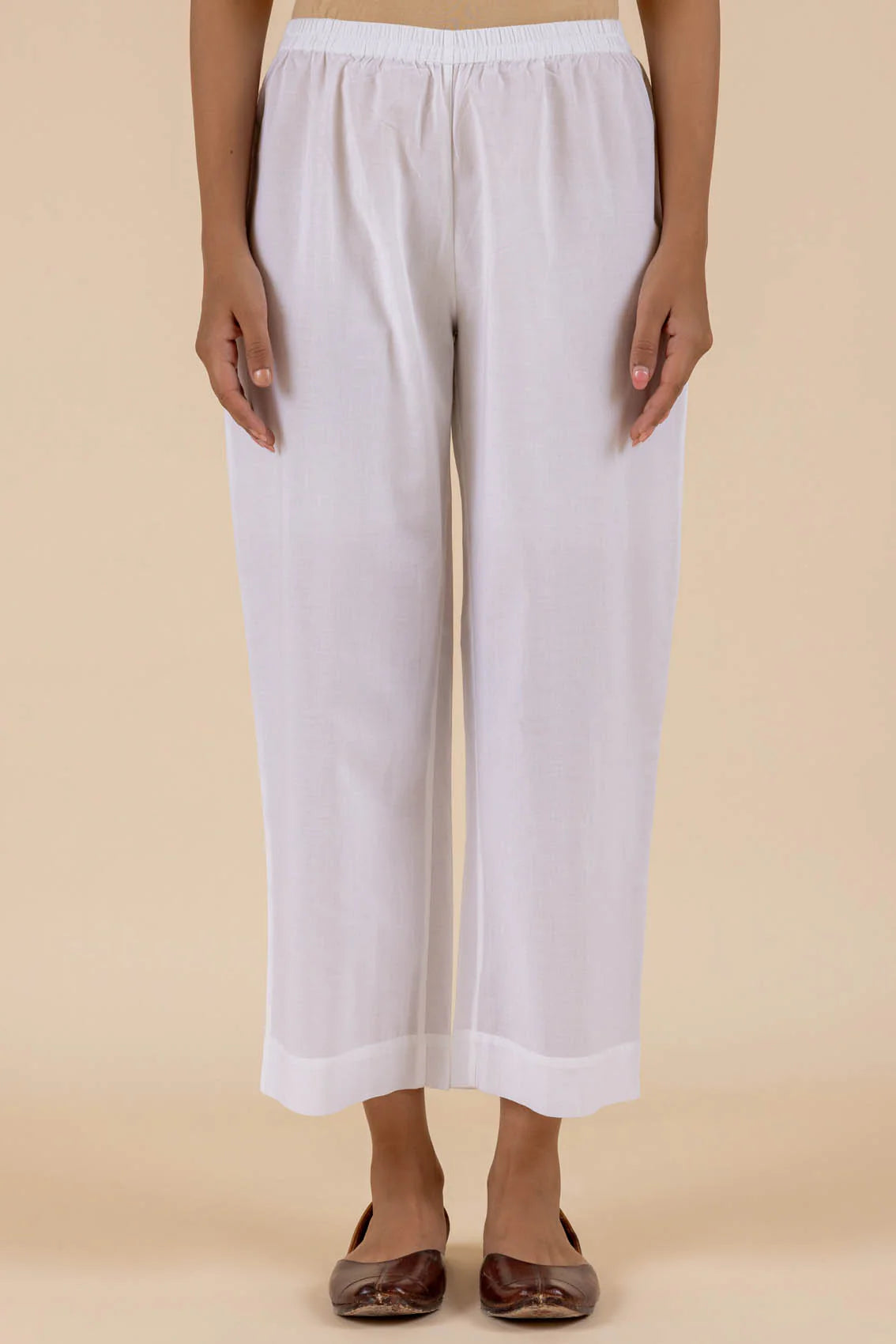 White Wide Legged Cambric Trousers