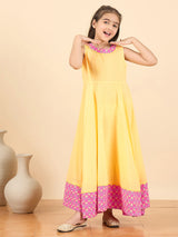 Girls Full Length Printed Kurti Set - Pink