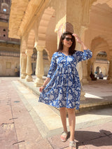 Floral Print Puff Sleeves Ethnic Dress