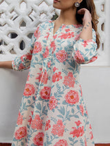 Cream Cotton Floral A-Line Tunic