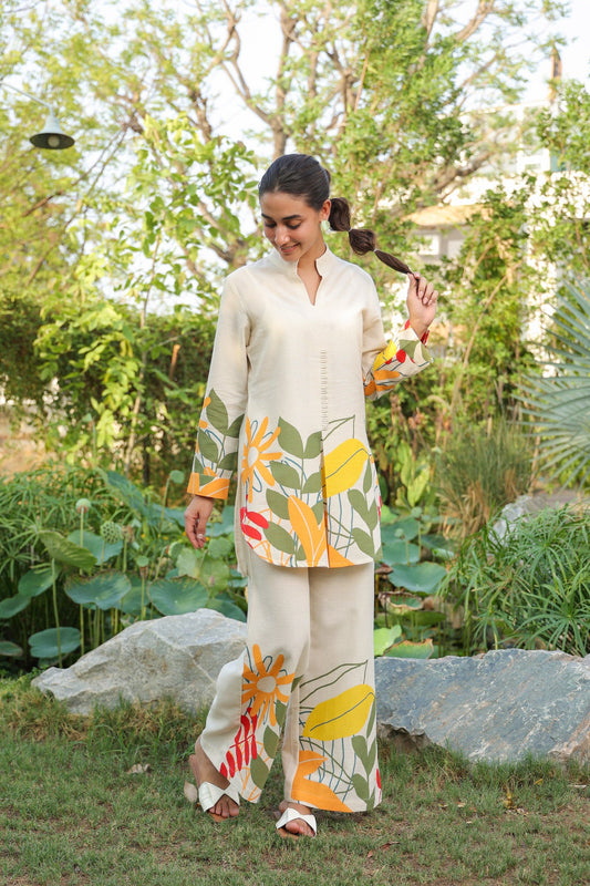 Summer Bloom White Cotton Flex Co-ord Set