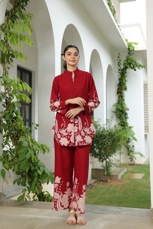 Forrest Enchanment Maroon Cotton Co-ord Set