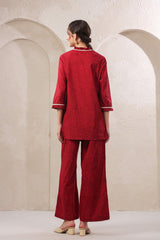 Crimson Lace Cotton Red Co-ord Set