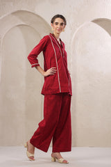 Crimson Lace Cotton Red Co-ord Set