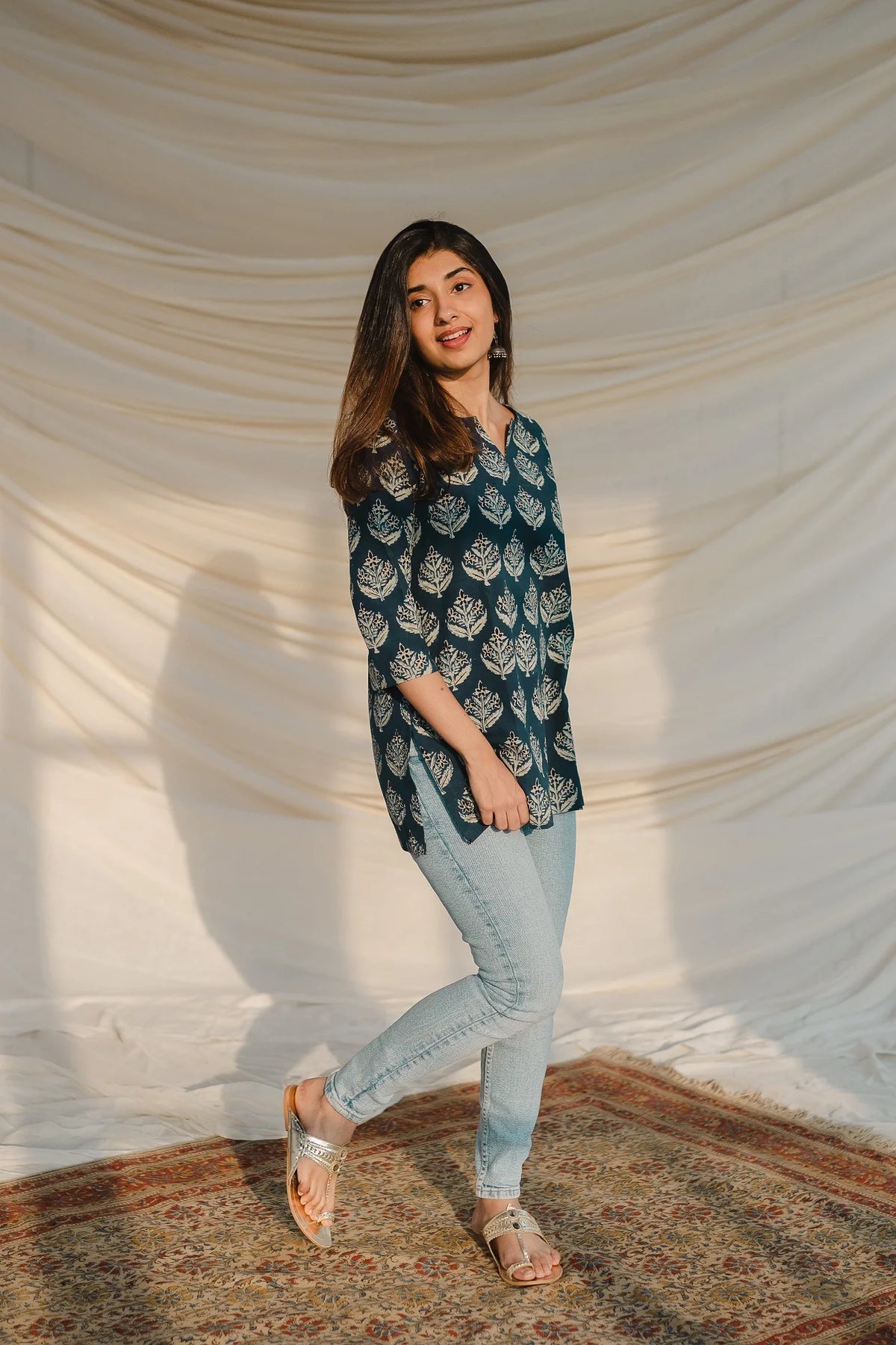 Kamya Blue Ajrakh Short Top