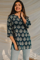 Kamya Blue Ajrakh Short Top