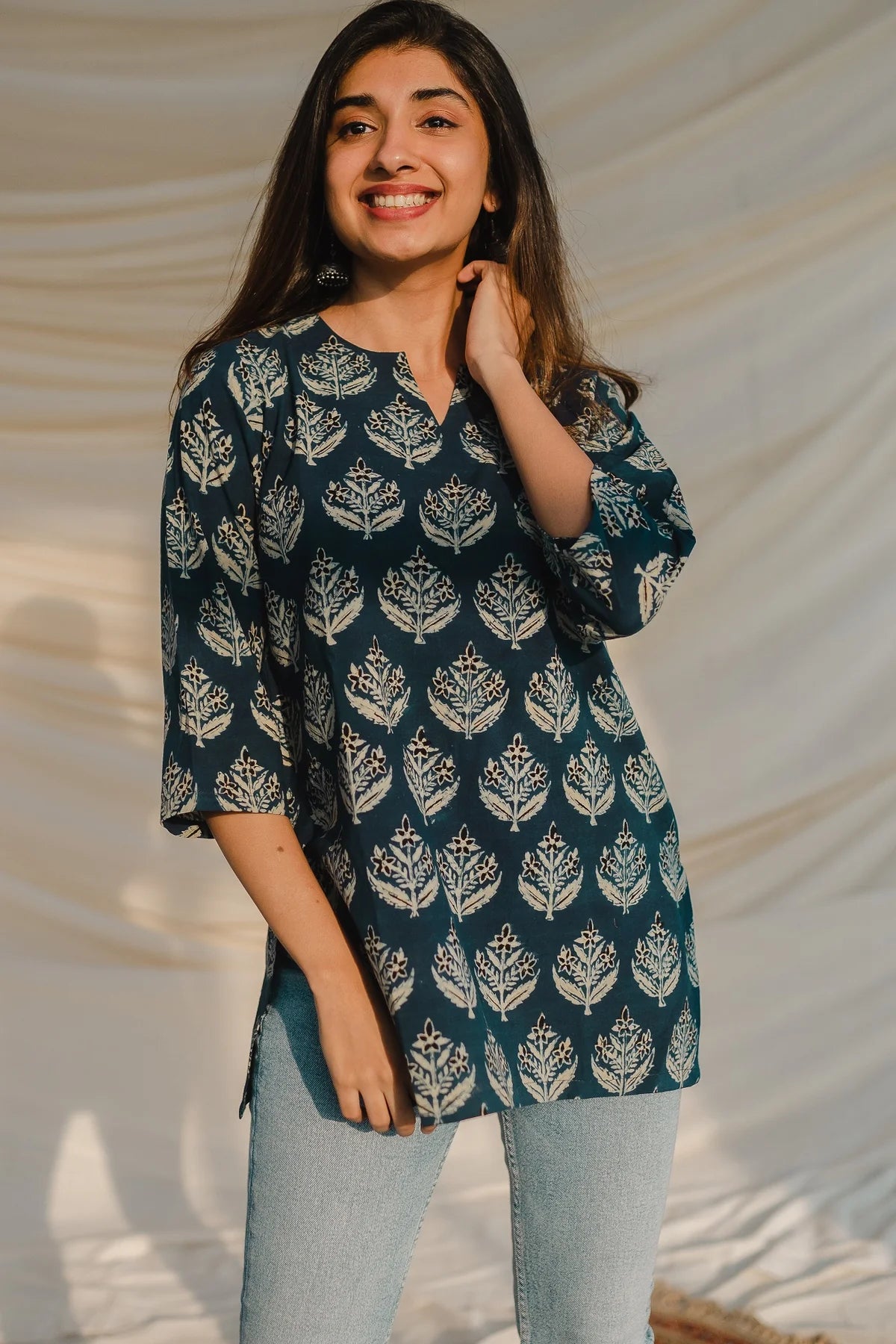 Kamya Blue Ajrakh Short Top