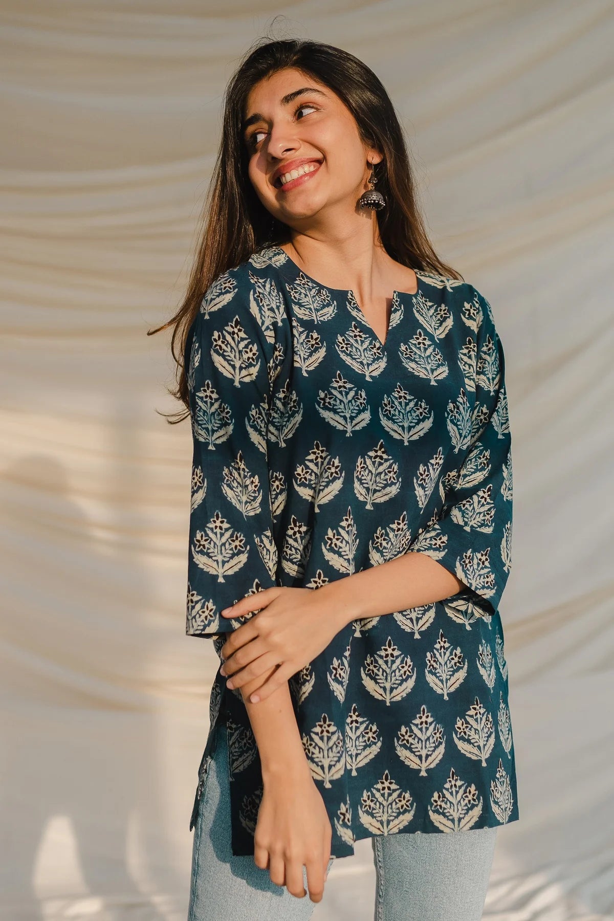 Kamya Blue Ajrakh Short Top