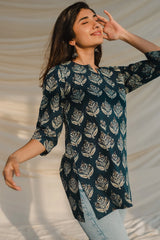 Kamya Blue Ajrakh Short Top