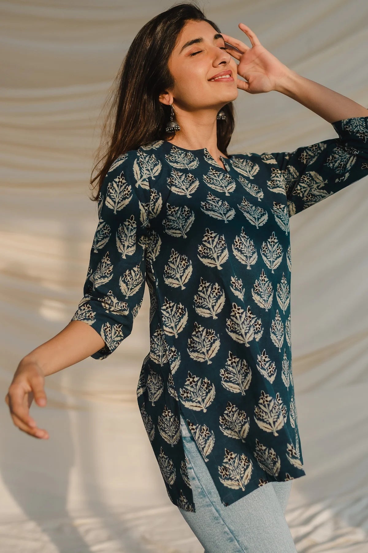 Kamya Blue Ajrakh Short Top