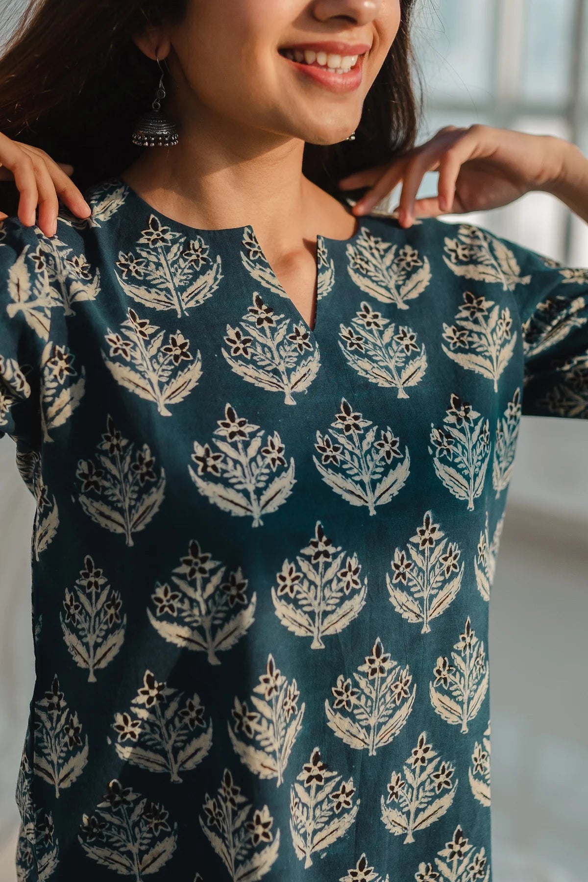 Kamya Blue Ajrakh Short Top