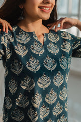 Kamya Blue Ajrakh Short Top