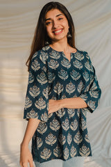 Kamya Blue Ajrakh Short Top