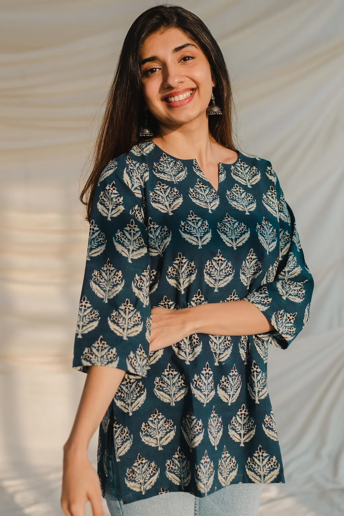 Kamya Blue Ajrakh Short Top