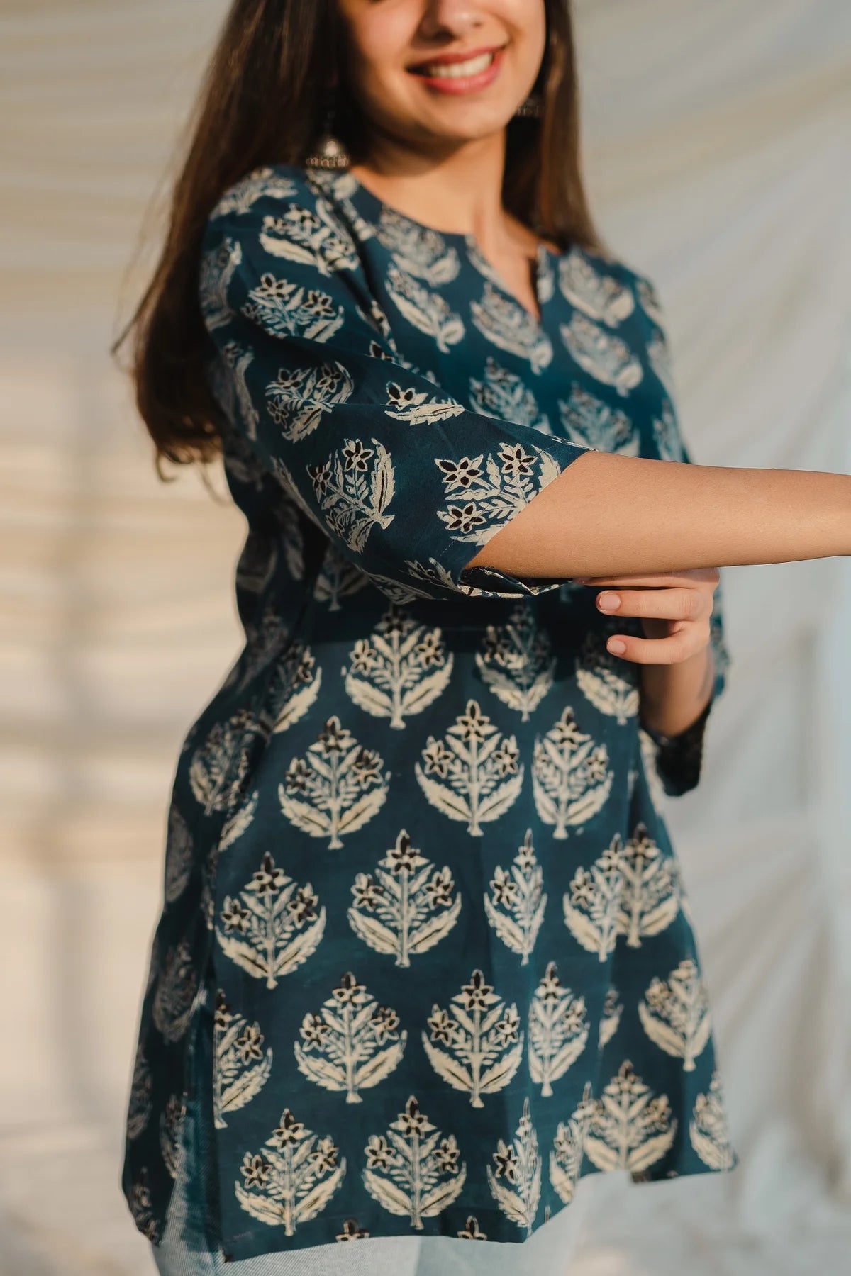 Kamya Blue Ajrakh Short Top