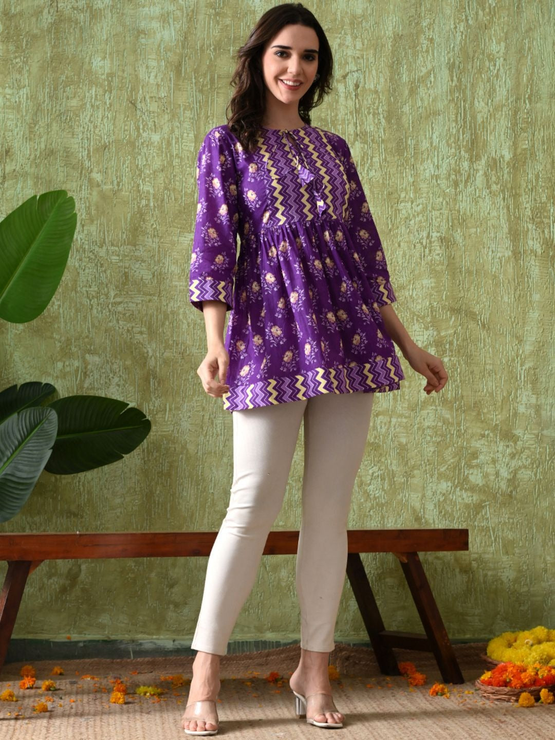 Cotton Printed Yoke Cut & Sew Ethnic Tunic