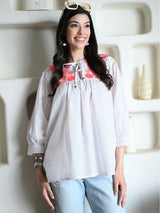 Embroidered Balloon Sleeves Tunic