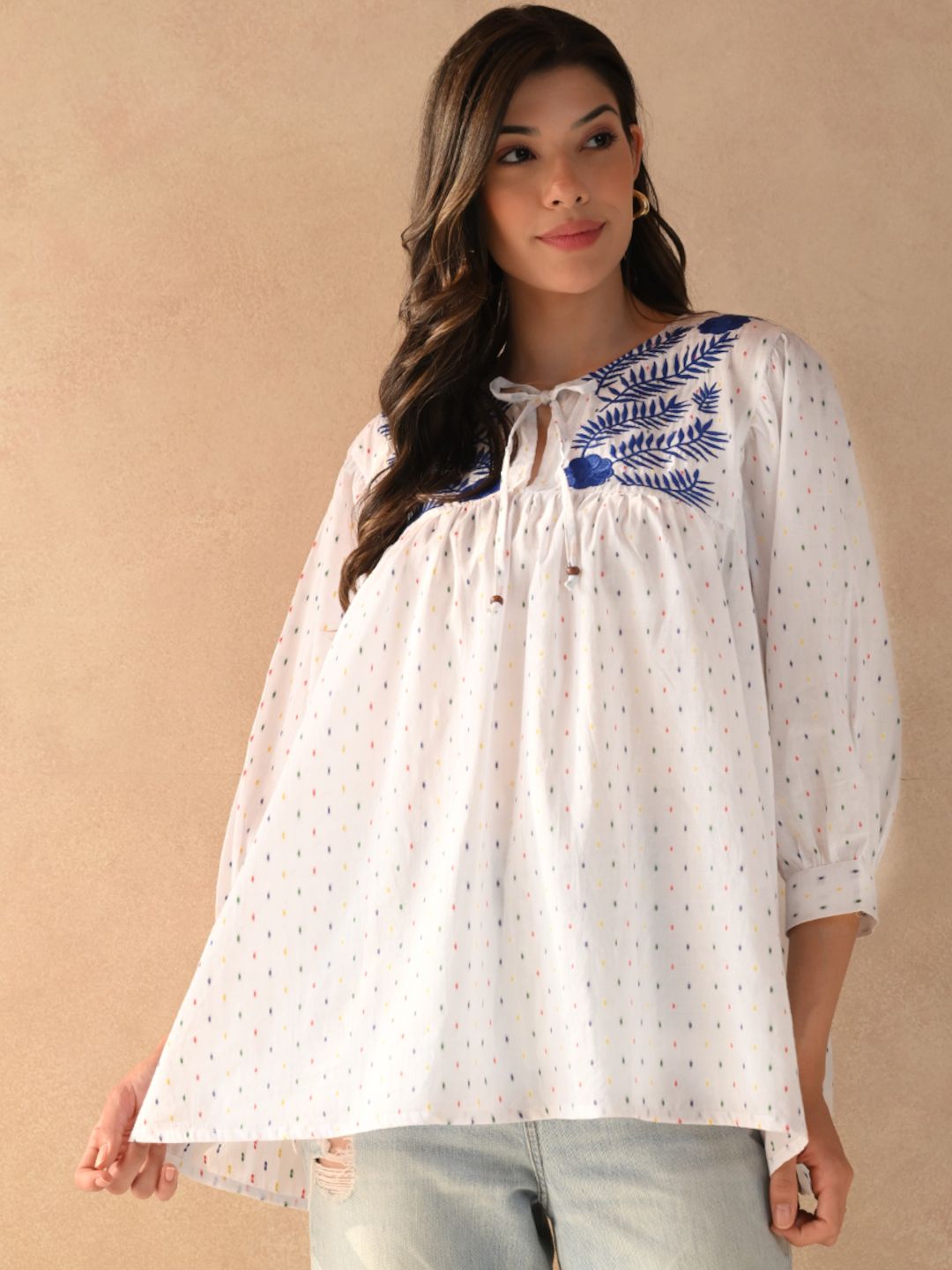 Embroidered Balloon Sleeves Tunic