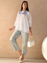 Embroidered Balloon Sleeves Tunic