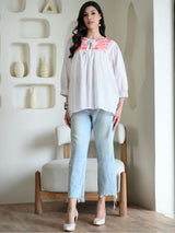 Embroidered Balloon Sleeves Tunic