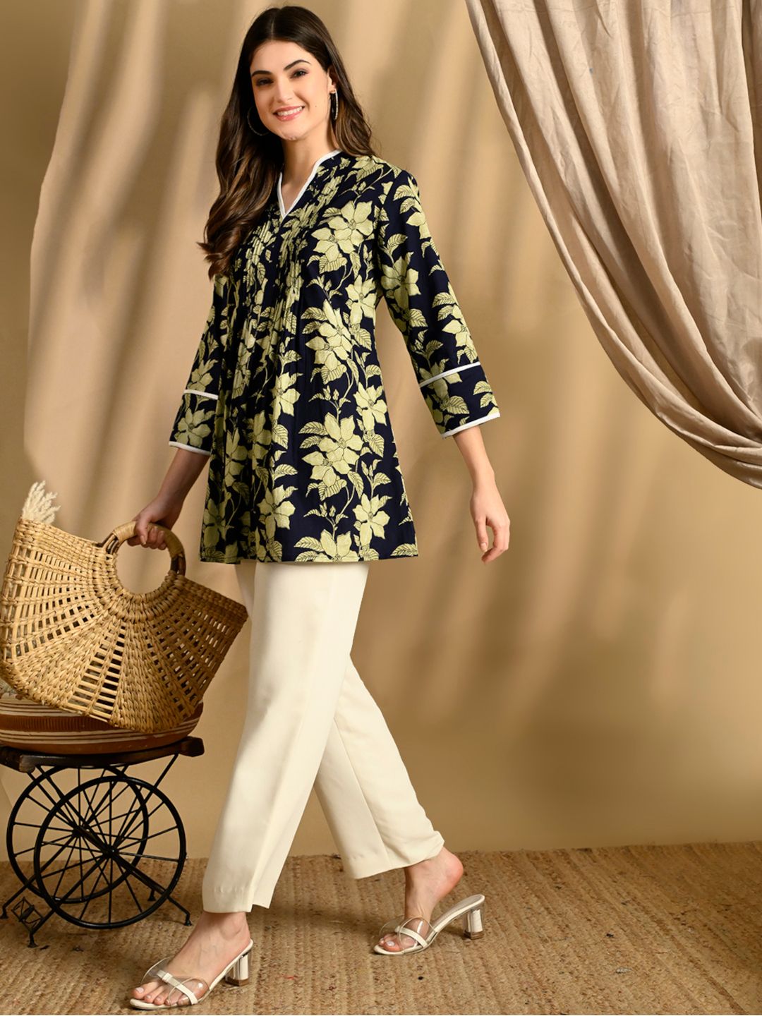 Floral Print A-Line Cotton Tunic