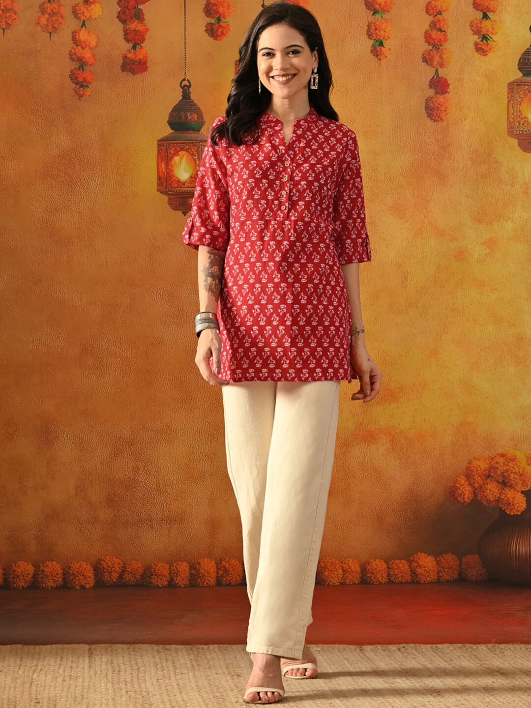 Women Floral Printed Cotton Tunic